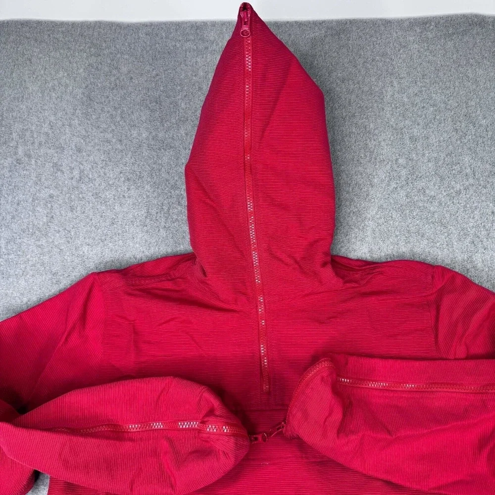 VTG Tommy Jeans Women's Size L Anorak Jacket 1/4 Zip Hooded Y2K Red Pullover 90s